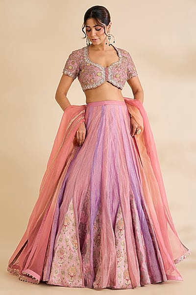 Pink Silk Lehenga Set by aum ashima & asit