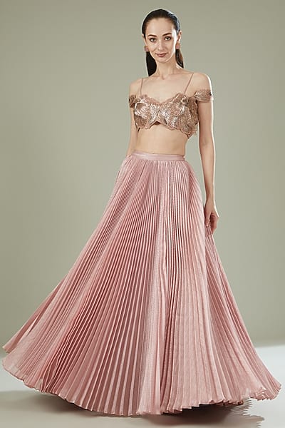 Blush Pink Plisse Lehenga Set by Amit Aggarwal