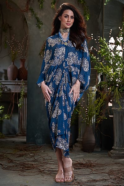 Teal Chinon Midi Kaftan Dress by Arab Crab