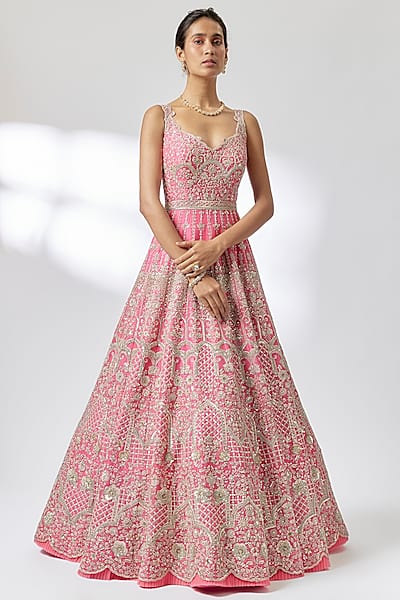 Candy Pink Organza Gown by Anushree Reddy
