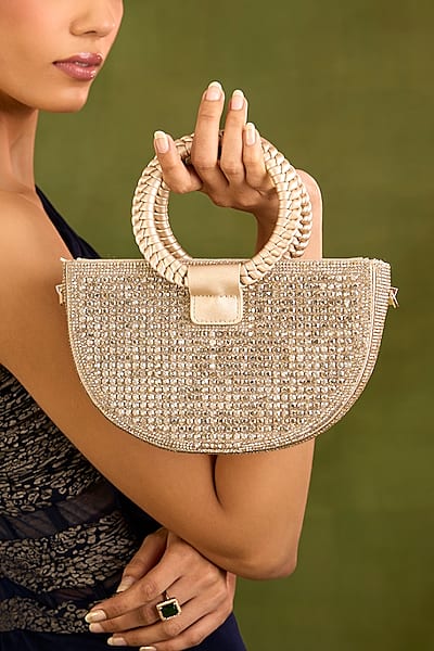 Gold Faux Leather Crystal Handbag by Be Chic-POPULAR PRODUCTS AT STORE