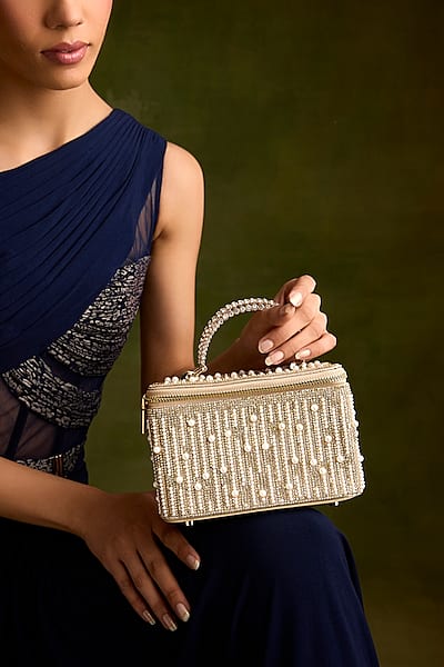 Gold Faux Leather Pearl Vanity Bag by Be Chic-POPULAR PRODUCTS AT STORE