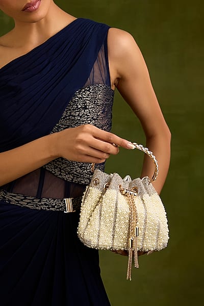 Gold Faux Leather Pearl Bucket Bag by Be Chic-POPULAR PRODUCTS AT STORE