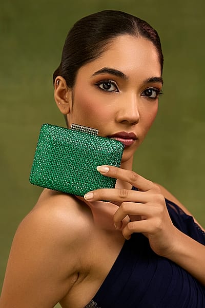 Green Faux Leather Crystal Mini Box Clutch by Be Chic-POPULAR PRODUCTS AT STORE