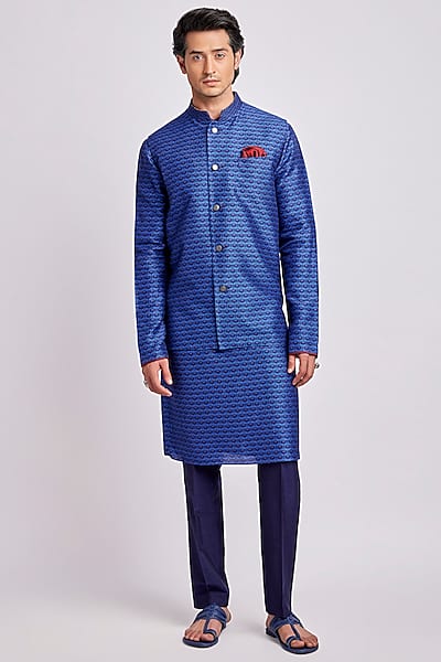 Sapphire & Cobalt Blue Digital Printed Bundi Jacket by Bubber Couture