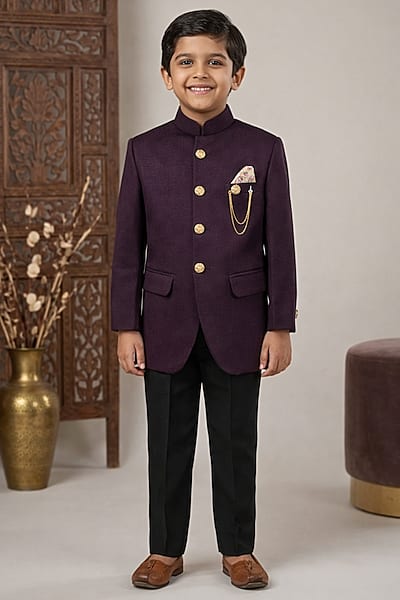 Wine Blended Jodhpuri Set For Boys by Devils N Angels