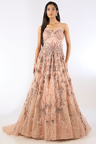 Pastel Pink Jacquard Gown by Dolly J