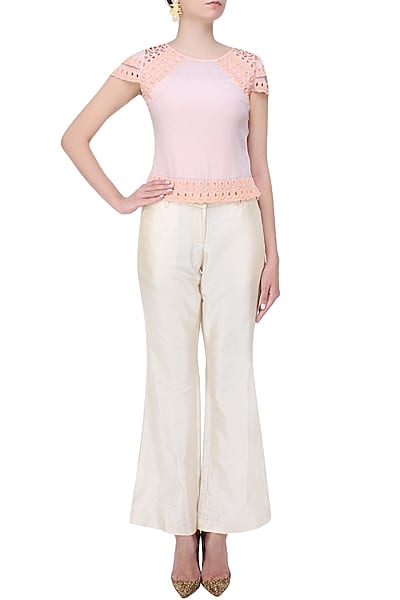 Peach Hand Embroidered Top by Elysian By Gitanjali