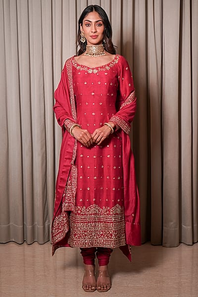 Rose Pink Chanderi Sequins Work Kurta Set by Esha Koul
