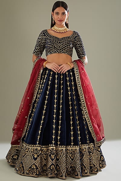 Cobalt Blue Embroidered Lehenga Set by Esha Koul