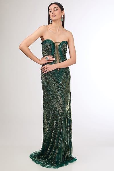 Emerald Net Gown by Gaurav Gupta