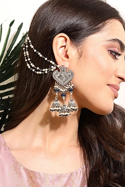 White Finish Kundan Polki & Onyx Stone Dangler Earrings by Heer-House Of Jewellery