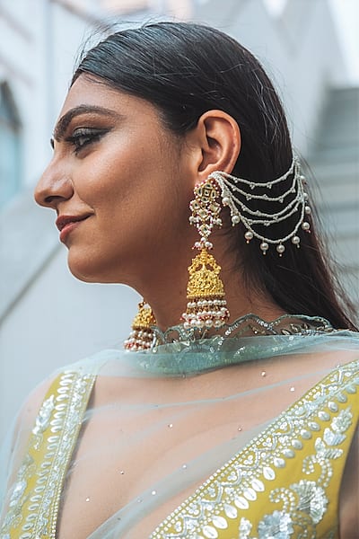 Gold Finish Kundan Polki & Onyx Stone Dangler Earrings by Heer-House Of Jewellery