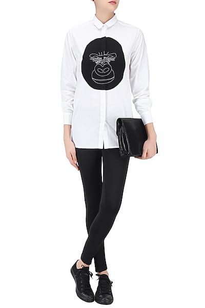 White Gorilla Applique Work Shirt by Huemn Project