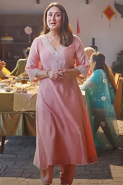 Blush Pink Pure Silk Chanderi Kashmiri Tilla Embroidered A-line Kurta Set by Sheetal Batra