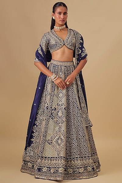 Purple Raw Silk Zardosi Embroidered Lehenga Set by Jayanti Reddy