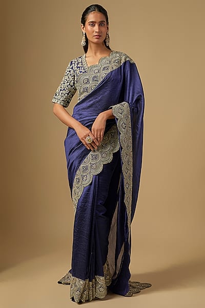 Purple Silk Zardosi Work Saree Set by Jayanti Reddy