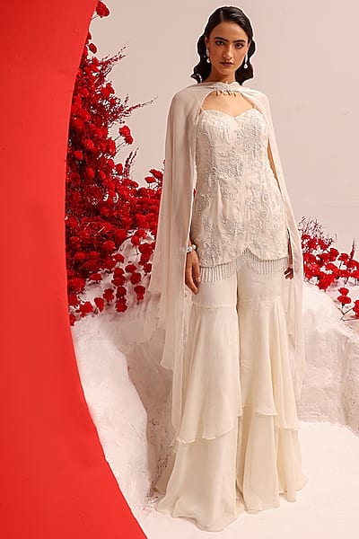 Ivory Georgette Sharara Set by Label Moni K