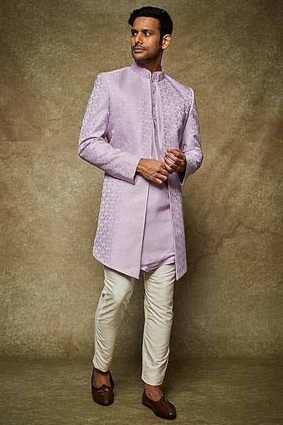 Lilac Jacquard Indowestern Set by Nero by Shaifali & Satya