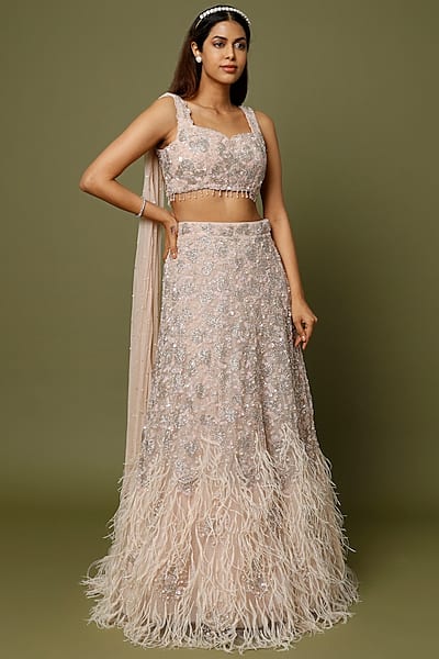 Rose Gold Embroidered Lehenga Set by Natasha Dalal