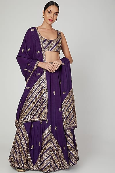 Purple Embroidered Lehenga Set by Prathyusha Garimella