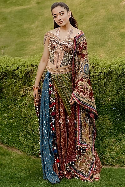 Multi-Colored Silk Digital Printed & Embroidered Dhoti Set by TORANI